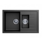 Carysil Black 1 and 1/4 Bowl Drainer Granite Kitchen Sink Top/Flush/Under Mount 780 x 500 x 205mm